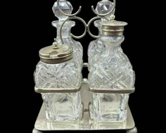White Star Line Art Deco Crystal & Silver Plate Cruet Set