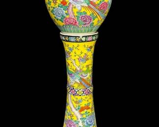 Chinese Porcelain Famille Jaune Tall Pedestal with Planter 35.5"