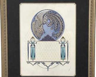 Erte' Art Deco Signed and Numbered Serigraph Print "Blue Asia" 20/300
