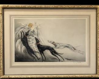 Framed Art Deco Etching by French Artist Louis Icart "Coursing II" 1929
