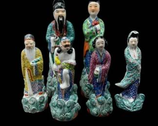 Estate Lot of 6 Chinese Glazed Porcelain Qing Dynasty Figures 1880-1930's