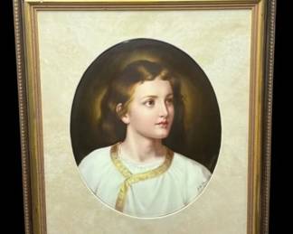 Early 1900's KPM Signed Framed Oval Plaque of Young Jesus by H. O. Punsch