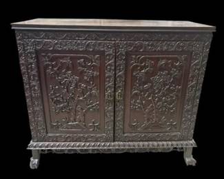 Late 19th Century Chinese Carved Rosewood Side Cabinet