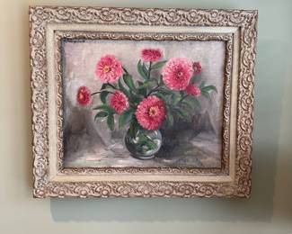 H34 - $75. Framed Original Floral Painting. Measures 26" x 22". M Salvage Smith signed. 