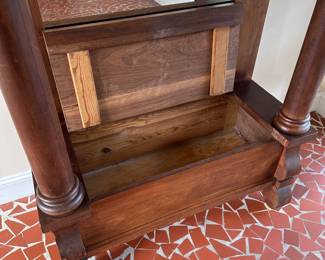 H7 - $550. Pier Mirror & Antique Hall Tree with Lidded Storage Bench. Old / Original  Beveled Mirror. Measures 43.5" wide x 20" deep x 88" tall.  PLEASE CHECK MEASUREMENTS AND HAVE HELP TO MOVE!