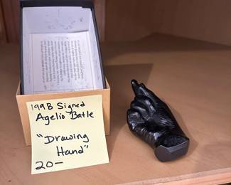H85 - $20. 1998 Signed Agelio Battle "Drawing Hand" Graphite Sculpture. 