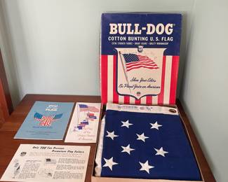 H71 - $25. Bull Dog US Flag. Never Flown. Some discolored, yellow spots. 