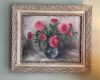 H34 - $75. Framed Original Floral Painting. Measures 26" x 22". M Salvage Smith signed. 