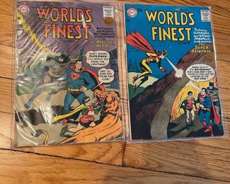 H105 - $45. World's Finest DC Comic No. 90 Batwoman. No 87. Batman, Robin & Superman. 