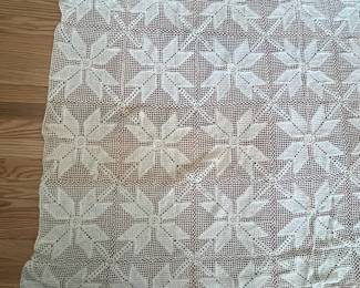 H54 - $45. Crocheted Coverlet. Measures 70" x 98". Not discolored - 2 shades of yarn were used.  