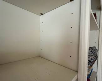 H18 - $75 EACH. 4 Units- Sold individually OR as a set. Wooden Bookcases with storage in the bottom. Each measures 32" wide x 12" deep x 84" tall.  Overall very good condition. Shelves are adjustable. 