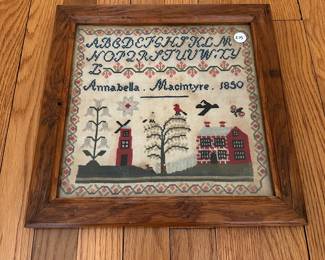 H15 - $275. Annabella Macintyre 1850 Sampler. Measures 13.5" square. 