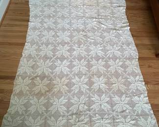 H54 - $45. Crocheted Coverlet. Measures 70" x 98". Not discolored - 2 shades of yarn were used.  