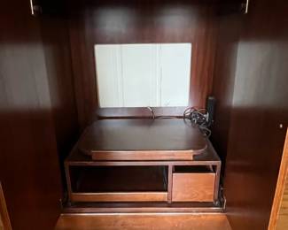 H20 - $40. Media Cabinet. Door slide inside when open. Measures 36.5" wide x 21" deep x 43.5" tall. 