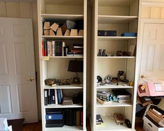 H21 - $75 EACH. Painted Wooden Bookcases. Measures 28.75" wide x 17" deep x 93" tall.  Shelves are adjustable. 