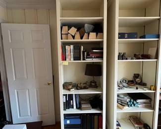 H21 - $75 EACH. Painted Wooden Bookcases. Measures 28.75" wide x 17" deep x 93" tall.  Shelves are adjustable. 