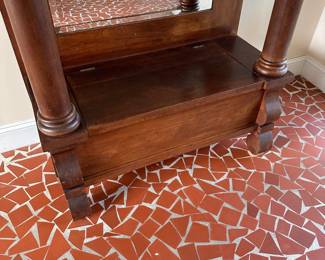 H7 - $550. Pier Mirror & Antique Hall Tree with Lidded Storage Bench. Old / Original  Beveled Mirror. Measures 43.5" wide x 20" deep x 88" tall.  PLEASE CHECK MEASUREMENTS AND HAVE HELP TO MOVE!