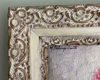 H34 - $75. Framed Original Floral Painting. Measures 26" x 22". M Salvage Smith signed. 