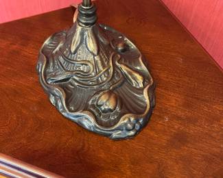 H9 - $95. Tulip Lamp with Slag Glass Shade. Measures 19.5" tall. 