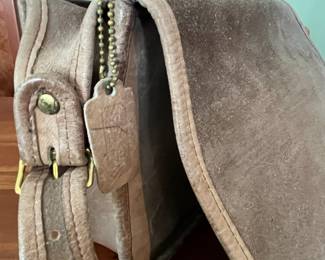 H47 - $110. 1970s Coach Tan USA Leather Messenger Flap Pouch Bag. Measures 10" wide x 4" deep x 9" tall. 