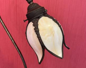 H9 - $95. Tulip Lamp with Slag Glass Shade. Measures 19.5" tall. 