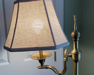 H24 - $50. Brass Floor Lamp. Measures 59" tall. Shade is in ok condition. 