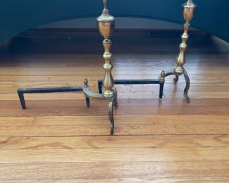 H70 - $30. PAIR of Brass Andirons. Measures 17" tall. 