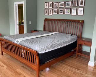 H30 - $1000. Ethan Allen "American Impressions" King Bed Frame with 2 Twin XL Adjustable Mattress Frames & Remotes. Frame measures 80" wide x 80" long x 54" tall. Gentle wear on frame - mattresses look clean! Adjustable Frames are 2020. 