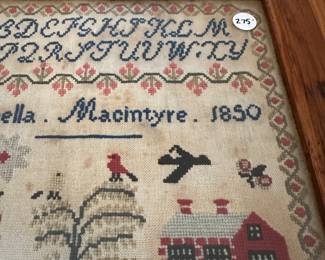 H15 - $275. Annabella Macintyre 1850 Sampler. Measures 13.5" square. 