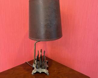 H69 - $60. Vintage Ornate Brass Neo Classical Lamp. 19" tall. Shade is in good condition. 