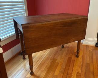H60 - $95. Antique Drop Leaf Table. Leaves down it measures 39" x 21" x 28.5" tall. 46" with leaves out.  Sturdy - great accent piece. Does have some surface wear - works great as entry/sofa/accent table!$95. Antique Drop Leaf Table. Leaves down it measures 39" x 21" x 28.5" tall. 46" with leaves out.  Sturdy - great accent piece. Does have some surface wear - works great as entry/sofa/accent table!