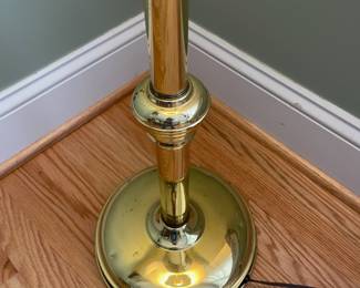 H35 - $35. Brass Floor Lamp. Measures 60" tall. Needs new shade. 