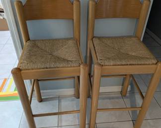 Hank Lowenstein Style Vintage Italian Padova Barstools with Rush Seats