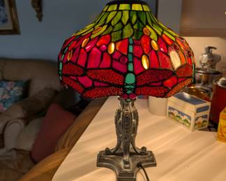Art Nouveau Slag Glass Dragonfly Tiffany style table lamp