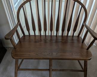 Vintage Spindle Back Oak Bench Settee 