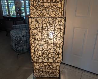 MCM Metal and Wicker Rattan floor lamp