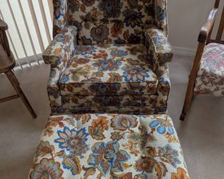 Floral print wingback chair with ottoman