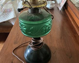 ANTIQUE GREEN GLASS LAMP