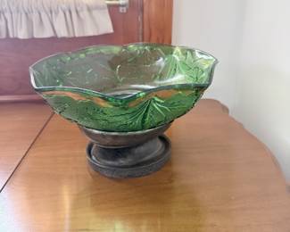EARLY AMERICAN PRESSED GLASS BOWL on METAL STAND 