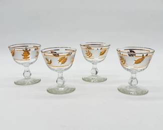 9 VintageLibbyGoldenFoliageGlasseswGoldLeavesonFrostedBand