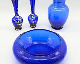 44 VintageCobaltBlueBohemianBudVasesGlassBowl