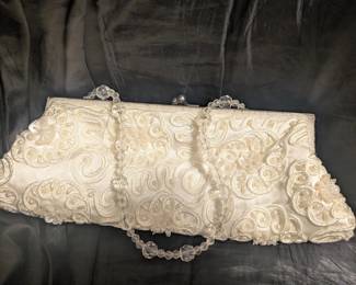 Ivory Satin Clutch with beading 