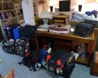 Console table, luggage, lots of misc items & collectibles