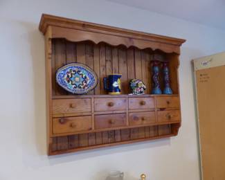 Vintage hanging display wall shelf, bric-a-brac