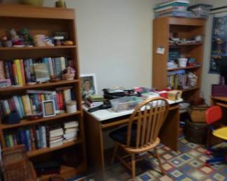 Pair of bookcases, books and misc items