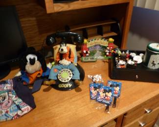 Sofa, rocking chair, desk & chair, (printer "NOT FOR SALE"), file cabinet, area rug, lots of collectibles