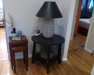 Round side table, nesting tables, lamp