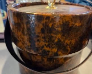 Vintage Faux Tortoiseshell Ice Bucket with Lid and Strap Handle