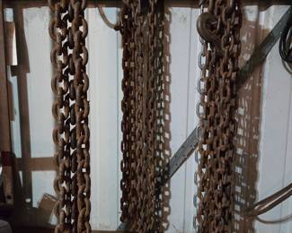 Lot of Three Heavy Duty Rusty Chains with Hooks