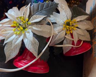 Vintage Lighted Poinsettia and Bell Christmas Decoration
